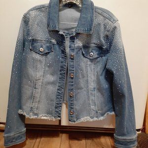 womens short denim jacket with silver sequins